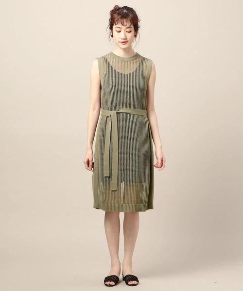 BEAUTY&YOUTH UNITED ARROWS（ビューティーアンドユースユナイテッドアローズ）の「BY コットンメッシュバックスリットノースリーブワンピース о（ワンピース・レディース・ベージュ/オリーブ・FREE）」の16枚目の写真