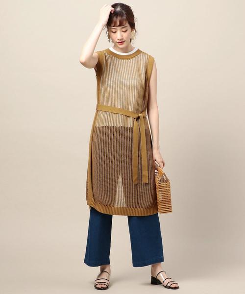 BEAUTY&YOUTH UNITED ARROWS（ビューティーアンドユースユナイテッドアローズ）の「BY コットンメッシュバックスリットノースリーブワンピース о（ワンピース・レディース・ベージュ/オリーブ・FREE）」の12枚目の写真