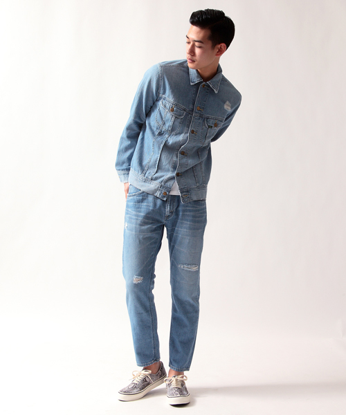MONKEY TIME（モンキータイム）の「＜MT×LEE＞∴ デニム 9レングス クラッシュ パンツ◆§（デニムパンツ・メンズ・ターコイズブルー・28inch/30inch/32inch）」の5枚目の写真