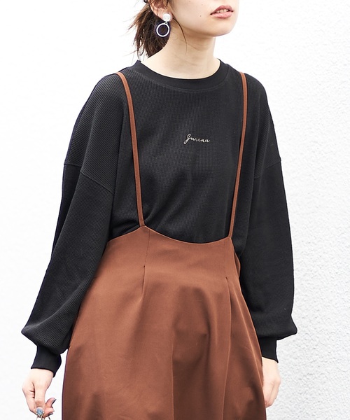 natural couture（ナチュラルクチュール）の「ちびロゴ刺繍入りワッフルロンT（Tシャツ/カットソー・レディース・ブラック/アイボリー/トップグレー/ピンク系その他・FREE）」の3枚目の写真