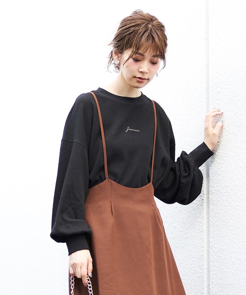 natural couture（ナチュラルクチュール）の「ちびロゴ刺繍入りワッフルロンT（Tシャツ/カットソー・レディース・ブラック/アイボリー/トップグレー/ピンク系その他・FREE）」の10枚目の写真