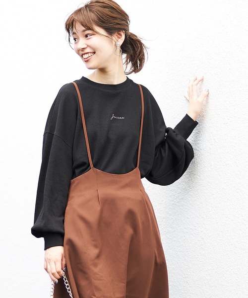 natural couture（ナチュラルクチュール）の「ちびロゴ刺繍入りワッフルロンT（Tシャツ/カットソー・レディース・ブラック/アイボリー/トップグレー/ピンク系その他・FREE）」の11枚目の写真