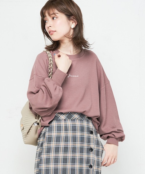 natural couture（ナチュラルクチュール）の「ちびロゴ刺繍入りワッフルロンT（Tシャツ/カットソー・レディース・ブラック/アイボリー/トップグレー/ピンク系その他・FREE）」の18枚目の写真