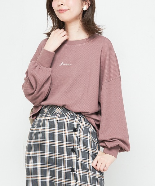 natural couture（ナチュラルクチュール）の「ちびロゴ刺繍入りワッフルロンT（Tシャツ/カットソー・レディース・ブラック/アイボリー/トップグレー/ピンク系その他・FREE）」の19枚目の写真