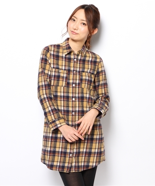 Another Edition（アナザーエディション）の「AE C/NEL CHK SHT OP（ワンピース・レディース・イエロー/ターコイズブルー/ワインレッド・フリー）」の2枚目の写真