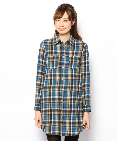 Another Edition（アナザーエディション）の「AE C/NEL CHK SHT OP（ワンピース・レディース・イエロー/ターコイズブルー/ワインレッド・フリー）」の4枚目の写真