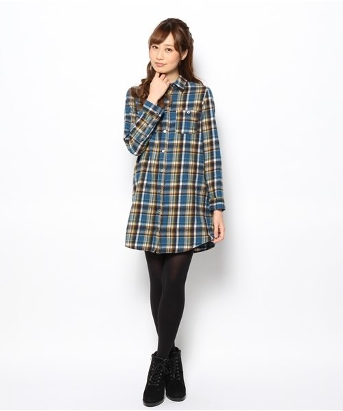 Another Edition（アナザーエディション）の「AE C/NEL CHK SHT OP（ワンピース・レディース・イエロー/ターコイズブルー/ワインレッド・フリー）」の7枚目の写真
