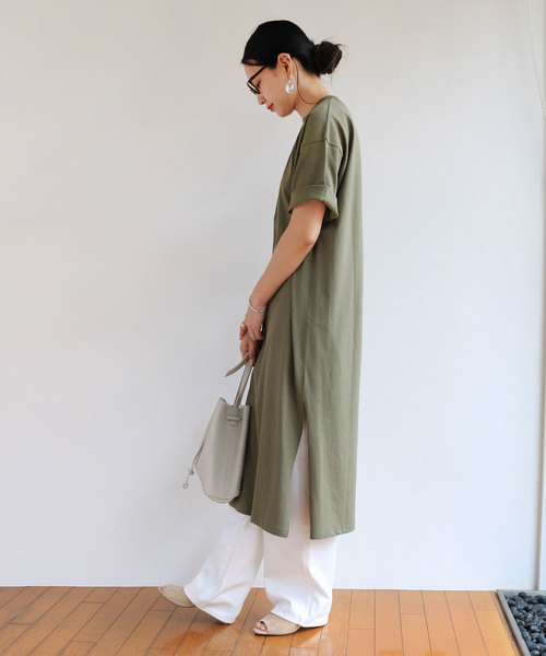 andme（アンドミー）の「コットン天竺半袖マキシ丈Tシャツ