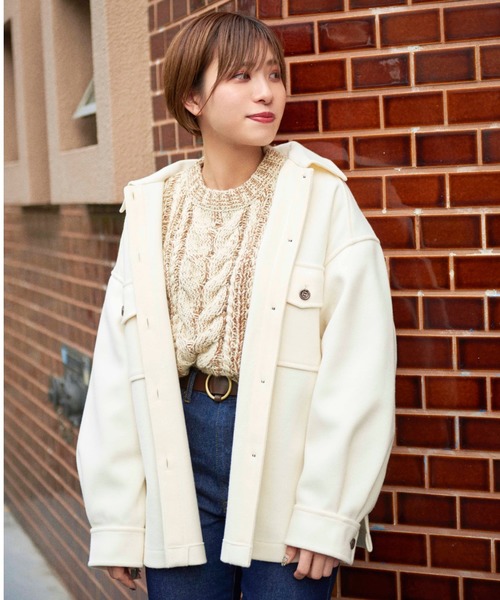 PAGEBOY（ページボーイ）の「コアジャージCPOジャケット（ブルゾン・レディース・ブラック/オフホワイト/モカ/ダークブラウン・FREE）」の2枚目の写真