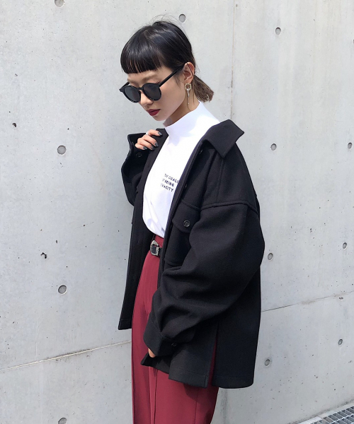 PAGEBOY（ページボーイ）の「コアジャージCPOジャケット（ブルゾン・レディース・ブラック/オフホワイト/モカ/ダークブラウン・FREE）」の3枚目の写真