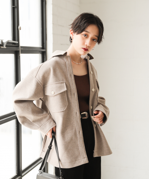 PAGEBOY（ページボーイ）の「コアジャージCPOジャケット（ブルゾン・レディース・ブラック/オフホワイト/モカ/ダークブラウン・FREE）」の10枚目の写真