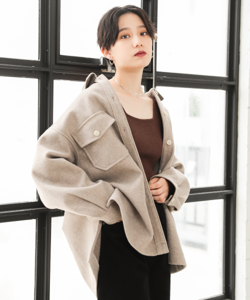 PAGEBOY（ページボーイ）の「コアジャージCPOジャケット（ブルゾン・レディース・ブラック/オフホワイト/モカ/ダークブラウン・FREE）」の11枚目の写真