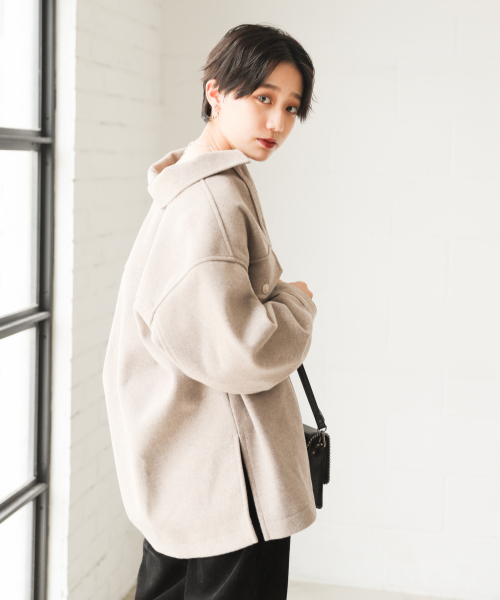 PAGEBOY（ページボーイ）の「コアジャージCPOジャケット（ブルゾン・レディース・ブラック/オフホワイト/モカ/ダークブラウン・FREE）」の12枚目の写真