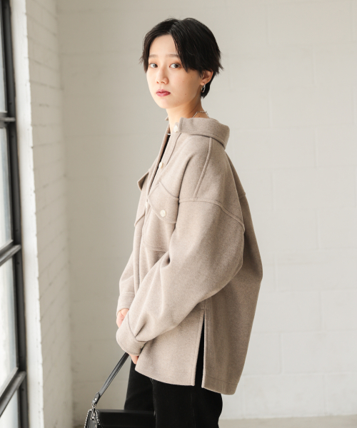 PAGEBOY（ページボーイ）の「コアジャージCPOジャケット（ブルゾン・レディース・ブラック/オフホワイト/モカ/ダークブラウン・FREE）」の13枚目の写真