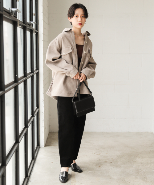 PAGEBOY（ページボーイ）の「コアジャージCPOジャケット（ブルゾン・レディース・ブラック/オフホワイト/モカ/ダークブラウン・FREE）」の14枚目の写真