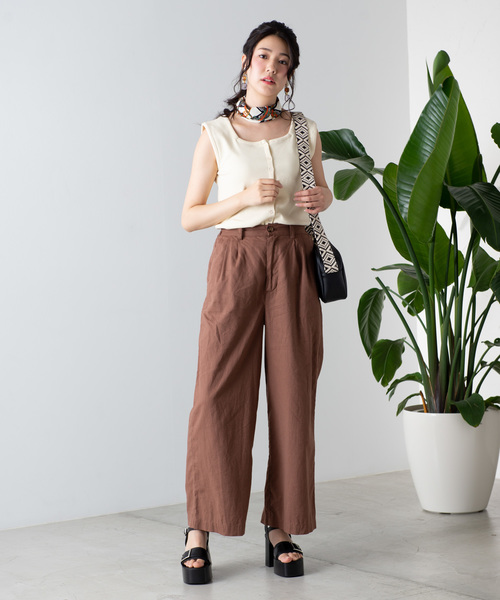 WEGO（ウィゴー）の「WEGO/【セットアップ対応商品】リネンブレンドタックワイドパンツ（その他パンツ・レディース・ブラウン/ブラウン系その他2/ライトベージュ/ベージュ系その他2・FREE）」の5枚目の写真