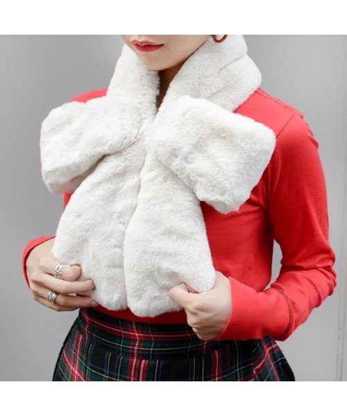 Casselini（キャセリーニ）の「リボンティペット（マフラー・レディース・ベージュ/グレー/ピンク/アイボリー/レオパード・FREE）」の6枚目の写真