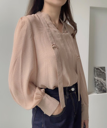 ドットリボン2WAYボリュームスリーブブラウス