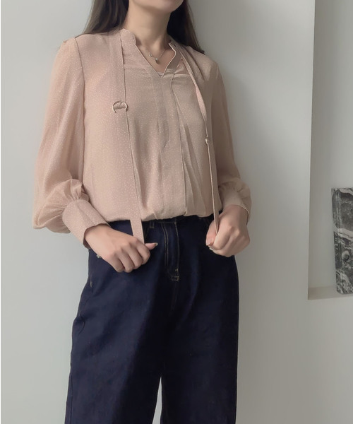 Leja（レジャ）の「ドットリボン2WAYボリュームスリーブブラウス（Tシャツ/カットソー・レディース・ブラウン/ブラック・FREE）」の11枚目の写真