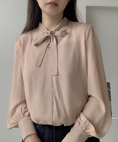 Leja（レジャ）の「ドットリボン2WAYボリュームスリーブブラウス（Tシャツ/カットソー・レディース・ブラウン/ブラック・FREE）」の9枚目の写真