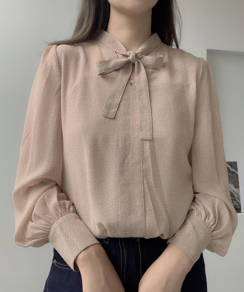 Leja（レジャ）の「ドットリボン2WAYボリュームスリーブブラウス（Tシャツ/カットソー・レディース・ブラウン/ブラック・FREE）」の8枚目の写真