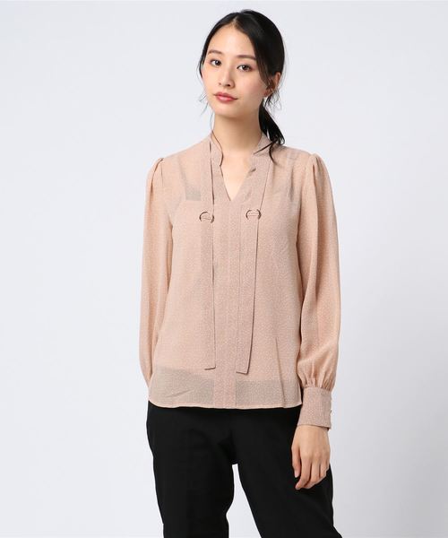 Leja（レジャ）の「ドットリボン2WAYボリュームスリーブブラウス（Tシャツ/カットソー・レディース・ブラウン/ブラック・FREE）」の5枚目の写真