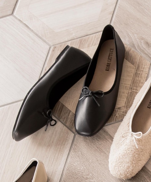 KOBE LETTUCE（コウベレタス）の「スクエアトゥ甲深フラットバレエシューズ（バレエシューズ・レディース・キャメル/アイボリー/ブラック系その他/ゴールド/ブラック/ベージュ・S/M/L/LL）」の3枚目の写真