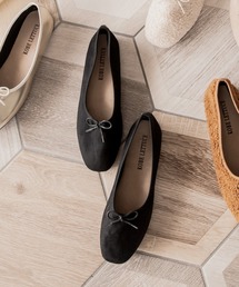 スクエアトゥ甲深フラットバレエシューズ