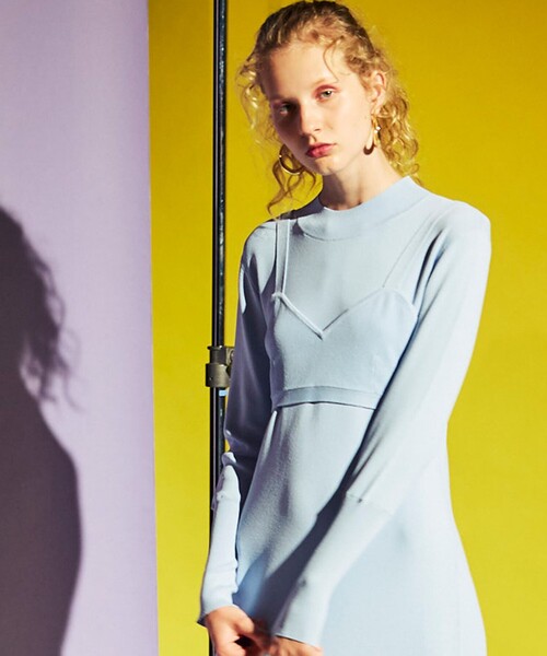 CAST:(キャスト)の「ビスチェカラーニットドレス(ワンピース)」|ブルー