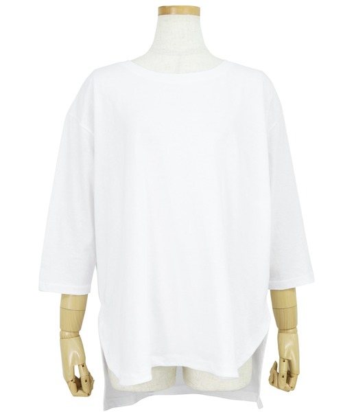 reca(レカ)の「ラウンド裾 七分袖カットソー(Tシャツ/カットソー・レディース・ホワイト/ブラック/カーキ/グレー系その他/ライトベージュ/グレイッシュベージュ・FREE)」の7枚目の写真