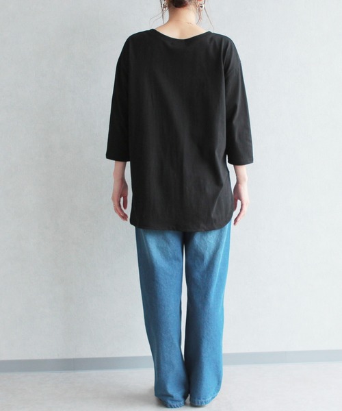 reca(レカ)の「ラウンド裾 七分袖カットソー(Tシャツ/カットソー・レディース・ホワイト/ブラック/カーキ/グレー系その他/ライトベージュ/グレイッシュベージュ・FREE)」の9枚目の写真