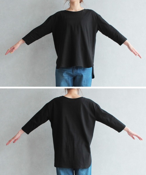 reca(レカ)の「ラウンド裾 七分袖カットソー(Tシャツ/カットソー・レディース・ホワイト/ブラック/カーキ/グレー系その他/ライトベージュ/グレイッシュベージュ・FREE)」の10枚目の写真