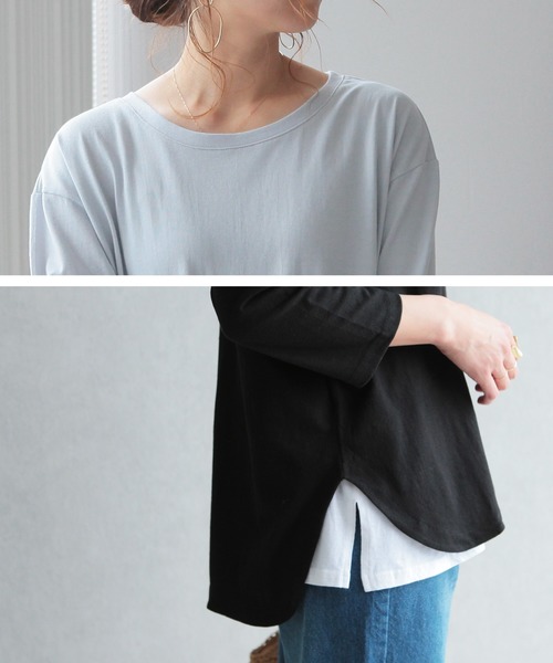 reca(レカ)の「ラウンド裾 七分袖カットソー(Tシャツ/カットソー・レディース・ホワイト/ブラック/カーキ/グレー系その他/ライトベージュ/グレイッシュベージュ・FREE)」の11枚目の写真