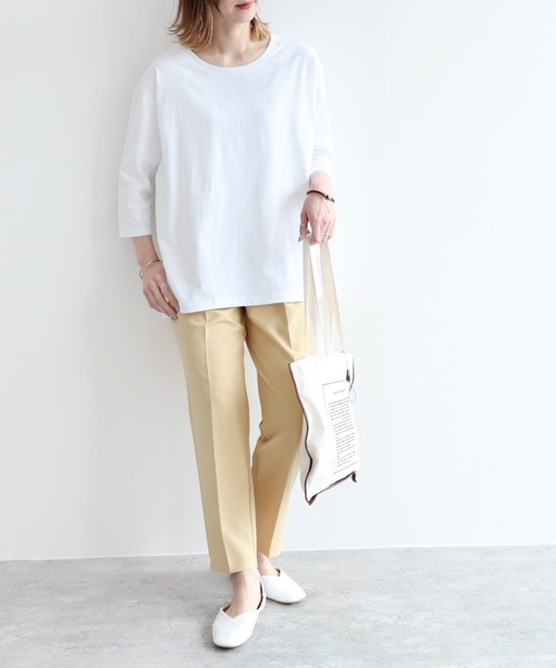 reca(レカ)の「ラウンド裾 七分袖カットソー(Tシャツ/カットソー・レディース・ホワイト/ブラック/カーキ/グレー系その他/ライトベージュ/グレイッシュベージュ・FREE)」の16枚目の写真