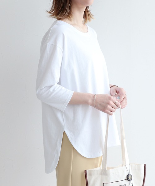 reca(レカ)の「ラウンド裾 七分袖カットソー(Tシャツ/カットソー・レディース・ホワイト/ブラック/カーキ/グレー系その他/ライトベージュ/グレイッシュベージュ・FREE)」の19枚目の写真