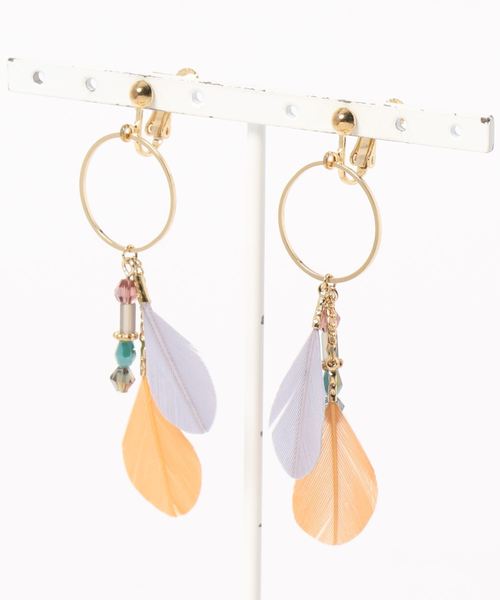 バイカラーフェザービーズイヤリング イヤリング Three アクセサリー セール Time スリーフォータイム のファッション イヤリング Four Four