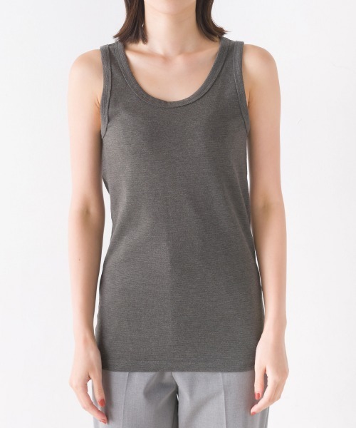 OMNES（オムネス）の「ストレッチジャガード　タンクトップ（タンクトップ・レディース・ホワイト系その他/ホワイト系その他2/杢グレー/ブラック/ホワイト/ネイビー/チャコールグレー/ベージュ/ブルー/ブラック系その他2・MEDIUM/SMALL）」の6枚目の写真