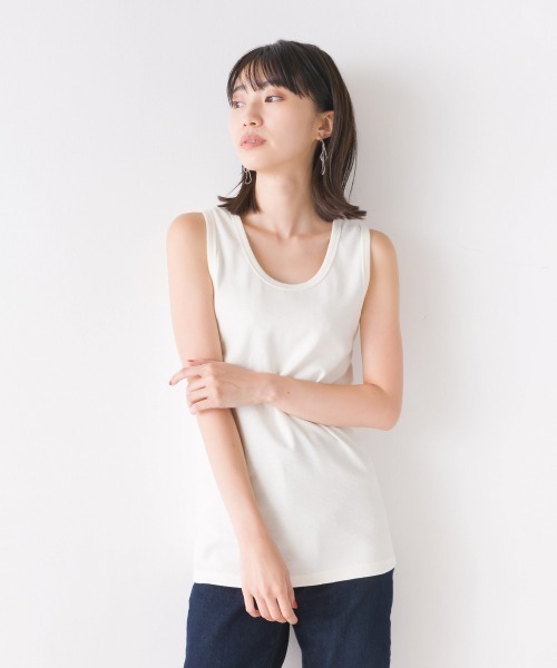 OMNES（オムネス）の「ストレッチジャガード　タンクトップ（タンクトップ・レディース・ホワイト系その他/ホワイト系その他2/杢グレー/ブラック/ホワイト/ネイビー/チャコールグレー/ベージュ/ブルー/ブラック系その他2・MEDIUM/SMALL）」の13枚目の写真