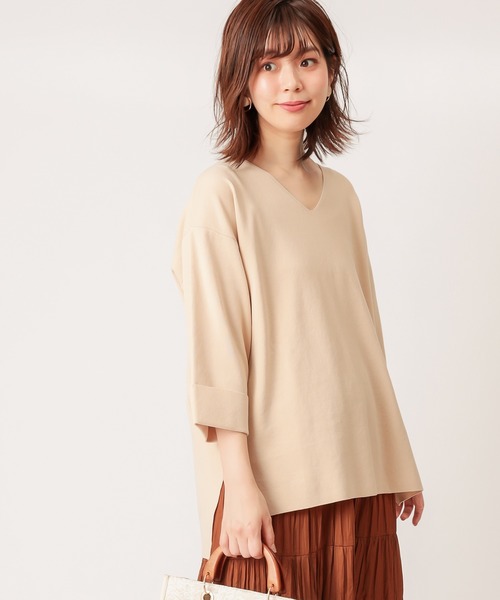 natural couture（ナチュラルクチュール）の「フワ軽スポンジヤーンストレートスリーブニット（ニット/セーター・レディース・ベージュ/カーキ/アイボリー/ラベンダー・FREE）」の8枚目の写真