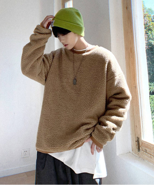 neos（ネオス）の「【neos -addictive design-】ルーズシルエット シープボア クルーネック バイカラー トレーナー（スウェット・メンズ・オフホワイト/ホワイト×ネイビー/ブラック/ベージュ/カーキ/ネイビー・MEDIUM/LARGE/X-LARGE）」の10枚目の写真
