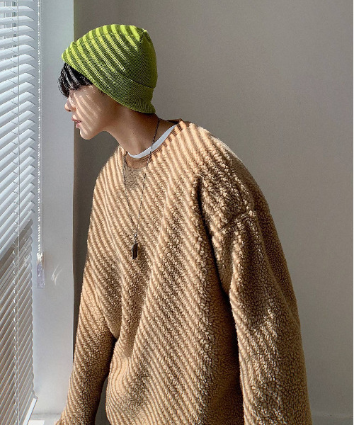 neos（ネオス）の「【neos -addictive design-】ルーズシルエット シープボア クルーネック バイカラー トレーナー（スウェット・メンズ・オフホワイト/ホワイト×ネイビー/ブラック/ベージュ/カーキ/ネイビー・MEDIUM/LARGE/X-LARGE）」の16枚目の写真