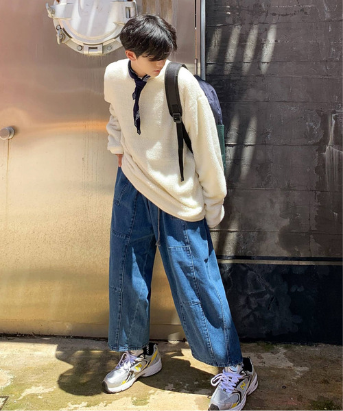 neos（ネオス）の「【neos -addictive design-】ルーズシルエット シープボア クルーネック バイカラー トレーナー（スウェット・メンズ・オフホワイト/ホワイト×ネイビー/ブラック/ベージュ/カーキ/ネイビー・MEDIUM/LARGE/X-LARGE）」の19枚目の写真