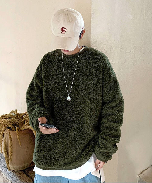 neos（ネオス）の「【neos -addictive design-】ルーズシルエット シープボア クルーネック バイカラー トレーナー（スウェット・メンズ・オフホワイト/ホワイト×ネイビー/ブラック/ベージュ/カーキ/ネイビー・MEDIUM/LARGE/X-LARGE）」の20枚目の写真