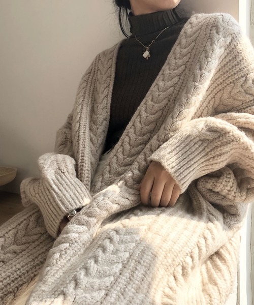 セール】ケーブルニットロングカーディガン（カーディガン/ボレロ