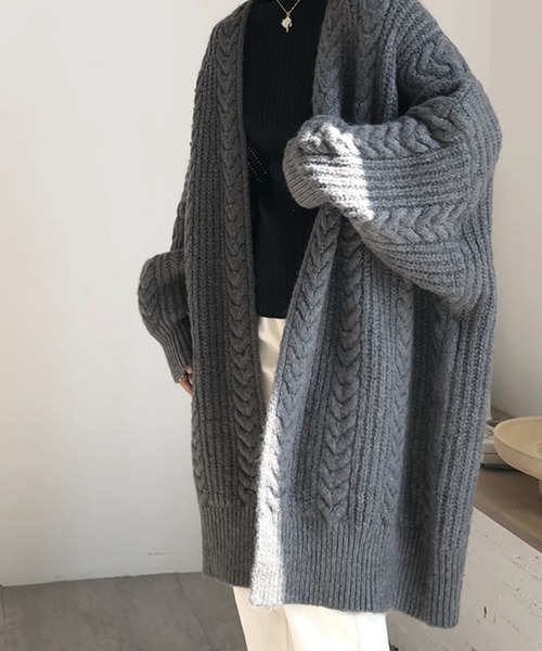 セール】ケーブルニットロングカーディガン（カーディガン/ボレロ