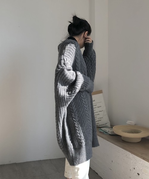 セール】ケーブルニットロングカーディガン（カーディガン/ボレロ