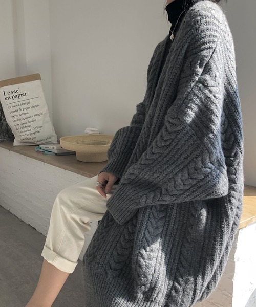 セール】ケーブルニットロングカーディガン（カーディガン/ボレロ