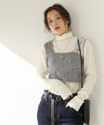 T ヤンヤン yanyan 花柄 総柄 刺繍 ジレ ベスト シャツ ニット