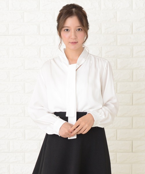 Lace Ladies(レースレディース)の「ボウタイ 長袖 ブラウス(シャツ/ブラウス・レディース・ホワイト/ブラック/グレー・S/M/L/XL/XXL)」の2枚目の写真