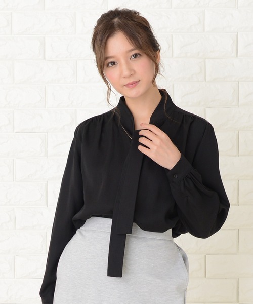 Lace Ladies(レースレディース)の「ボウタイ 長袖 ブラウス(シャツ/ブラウス・レディース・ホワイト/ブラック/グレー・S/M/L/XL/XXL)」の1枚目の写真